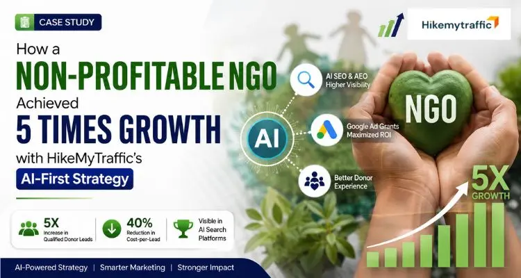 SEO performance dashboard with Google Analytics and Google Search Console metrics for a non-profit NGO case study